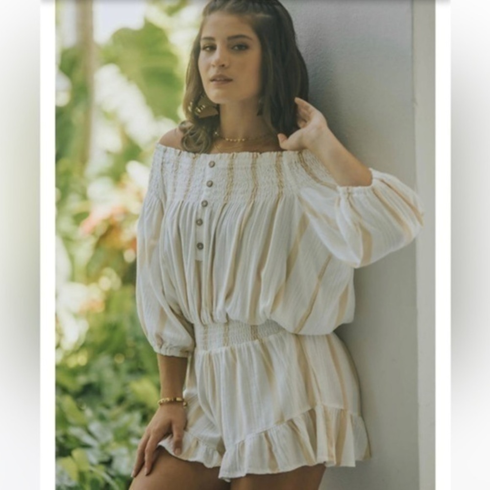 Vintage Havana Striped Off Shoulder Romper sz S